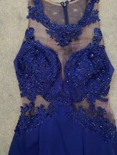 Royal blue Prom Ball Cocktail dress UK6  Party Formal High Neck Illusion Mesh