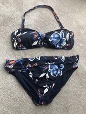 LADIES HALTERNECK BIKINI SZE M FRM MARKS & SPENCER NAVY BLUE MIX FLORAL  WTH DTL