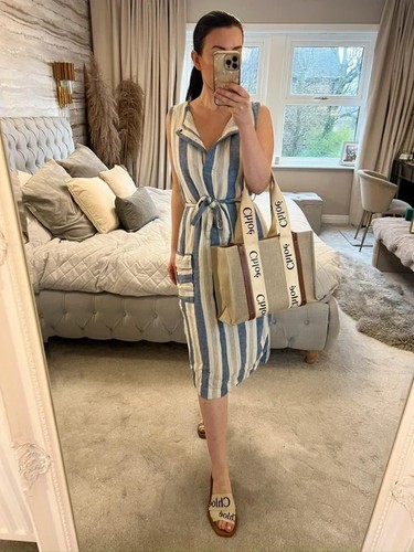Cream blue stripe belted - stripe,