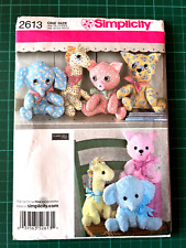 2 Pattern Piece Animals Soft Toy Easy Sewing Pattern Simplicity 2613 - 10"-12"