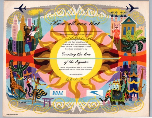 Boac vintage crossing equator - boac,