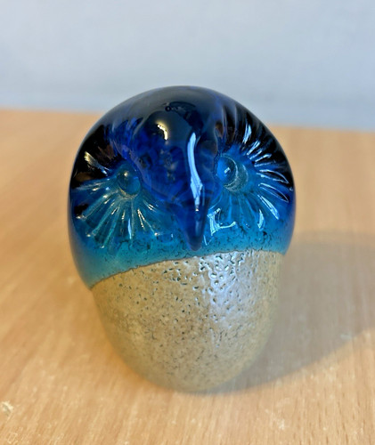 Vintage blue glass owl - blue,