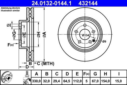 Brake disc ate - brake, 24.0132-0144.1