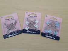 NEW Hemline 6 Piece Pack 56 mm/2.25" Safety Lock Nappy Pins Pink Blue White