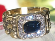 Mens gold sapphire ring cz