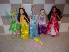 DISNEY PRINCESS DOLLS EACH WITH SHOES TARAS & NECLACES PLUS TINKERBELL FAIRY