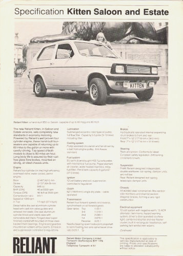 Reliant kitten specifications - reliant,