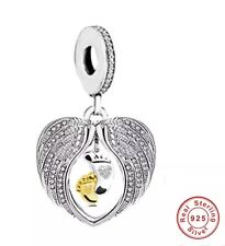 💖 Baby Angel Wings Charm Love Heart Footprints 925 Sterling Silver 