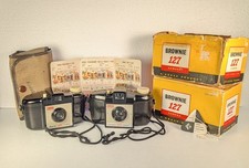 Two Kodak Brownie 127 Film Cameras - 1st and 2nd Model with Boxes, Case