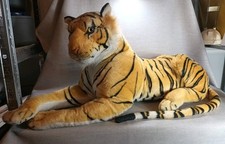 Soft Toy Tiger 31" Long Laying Down Life Like Realistic Stuffed Animal Paw Print