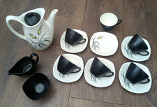 Vintage 1960s Midwinter Stylecraft 9pce Coffee Set Black White Bali Hai VGC
