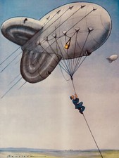 1940 Original Colour Print WW2 BRITISH BARRAGE BALLOON The Nation's Defender