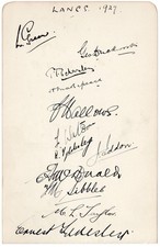 Lancashire & Worcestershire Cricket Signatures on Page E. Tyldesley etc. 1927