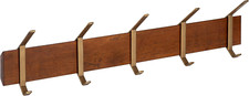 Rossmore Modern 5 Hook Shelf, Walnut and Gold, Mid-Century Coat Rack