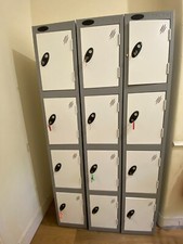 4 Door Probe staff or student lockers nest of 3 silver with white doors