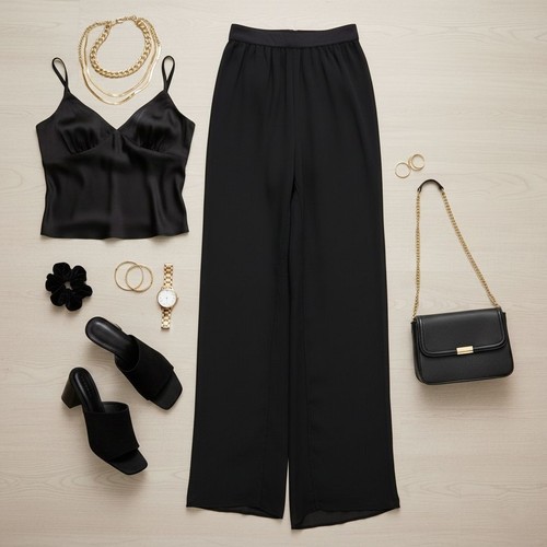 Vintage 1980s black wide leg - vintage,