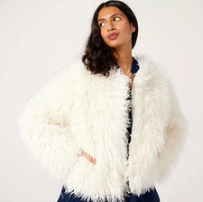Izabel London Fluffy Faux Fur Jacket Ivory New Size 8