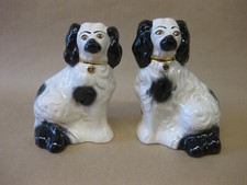 Pair Beswick Spaniel Dogs ~ 1378-6 ~ Black & White Wally / Mantle Dogs ~ 5 1/4"