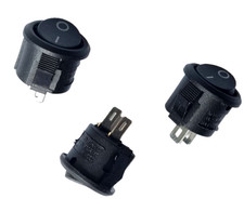 On Off Rocker Switches 3 Pack SPST 2 Pin 16mm Round Black 250VAC 3A Car Boat 12V