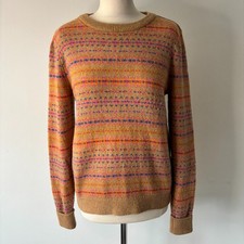 Joules Katrina Fair Isle Jumper Beige Pink Wool Blend Knit Size 12 Nordic Scandi