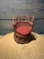 Vintage Dolls House Cane Chair Natural Wicker & Cushion 9cm x 7cm Wide (608)
