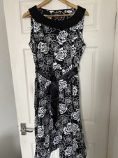 Hearts & Roses Black and White Cotton Fit & Flare Dress UK Size 18