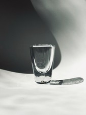 Strombergshyttan Swedish Art Glass Vase with Etched Snowdrops