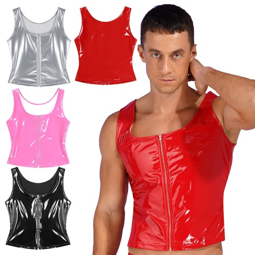 Mens shirts pvc leather tank - pvc,