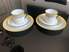 Czecho-Slovakia Victoria Vintage China Expresso 2 Coffee Art Deco Cups, Saucers