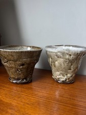 Two Japanese Sake style Cups/vases glazed brutalist style design
