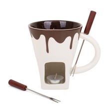 Chocolate Fondue Mug Set with Forks - Ceramic Melting Pot for Chocolate