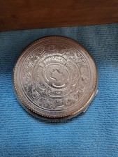 Vintage Stratton England Engraved Silver-Tone Powder Compact Mirror  73#