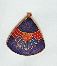 Pendant ~ Teardrop ~ Art Deco Shell Design ~ Cloisonne Enamel ~ Multi-Coloured