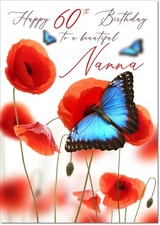 Doodlecards Nana 60th Birthday Card Age 60 Poppies and Blue Butterflies