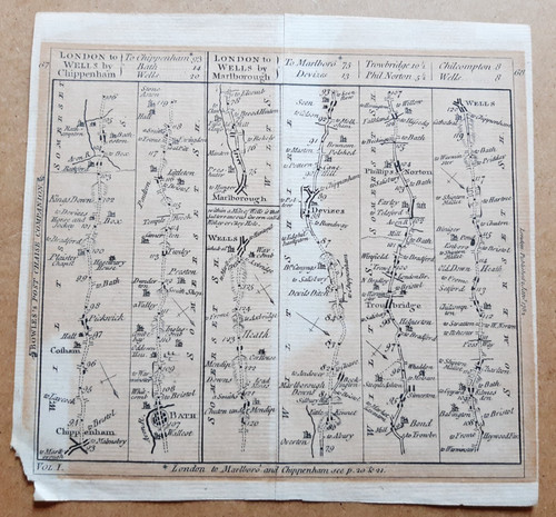 Antique strip road map - road, map,