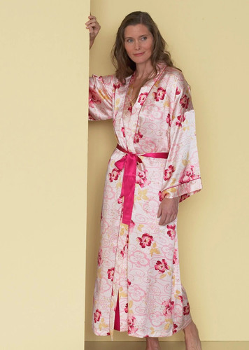 100 silk robe nwt floral - 100%,