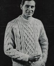 517 Men's Aran Sweater  38-42"  Vintage Knitting Pattern