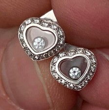 Chopard Happy 18ct White Gold Heart Diamond Earrings With Floating Diamond