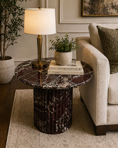 Red marble side table - marble,