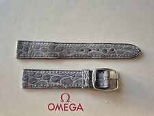 NOS Vintage Omega 16mm Dark Grey/Silver Crocodile Leather Strap & Omega Buckle
