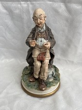 Capodimonte Large Figurine By MILIO NO 145 Old Man On Log Sewing His Trousers