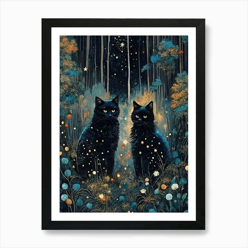 Two black cats - the, forest