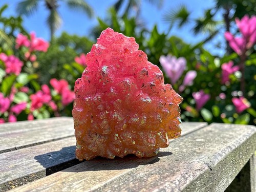 Pink aura quartz cluster - aura, |