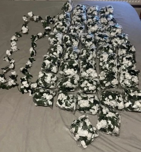 Artificial white rose garland - white,