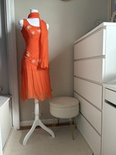 Tiffany bling Orange beaded and embroidered silk dress with scarf glamour