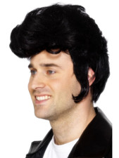 1950's Rockstar Elvis Rock n Roll Wig Black Adult Men's Fancy Dress New