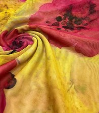 Yellow Pink Floral Mesh Fabric