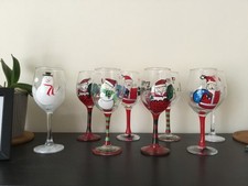 Christmas wine glasses hand painted x 8 christmas design glasses