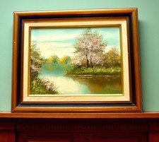 Original Vintage Framed Oil Painting Signed By J Maurand  Nature Landscape Scene