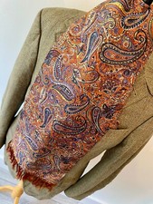 VTG ACE mens indie/mod RUST PAISLEY SILK FEEL  EVENING DRESS SCARF WITH TASSELS